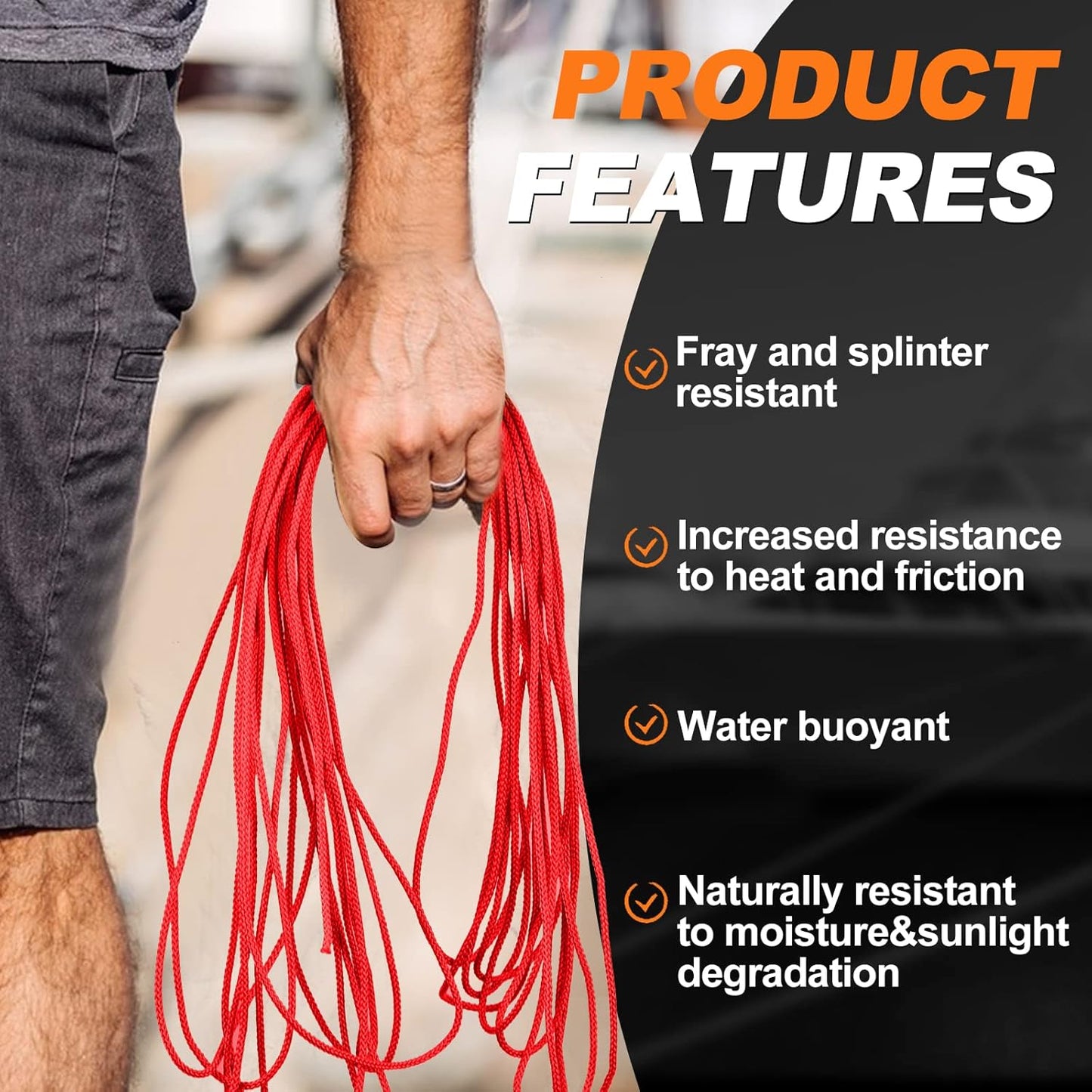 Utility Cord Diamond Braided 1/8" x 45' Polypropylene Rope - Heavy Duty General Purpose for Marine, Camping, DIY | Pink & Green, Orange