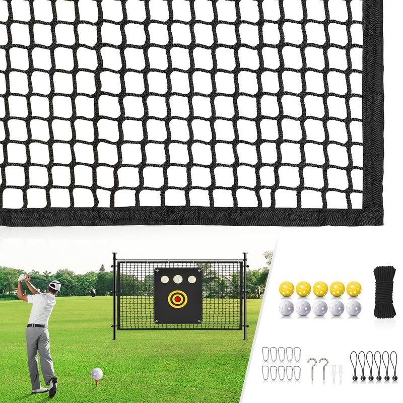 Golf Net Sports Netting Set - 10 x 10ft Practice Net with Target Fabric Rope Rings, Heavy Duty Sports Practice Barrier for Backyard,Indoor, Great Gift for Men/Women/Golf Lovers