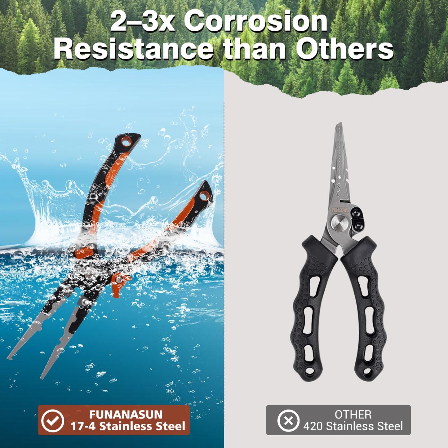 Super Corrosion Resistant 17-4 Stainless Steel Fishing Pliers With Replaceable Tungsten Carbide Cutters/Non-Slip Handles Saltwater Fishing Gear Gifts For Men
