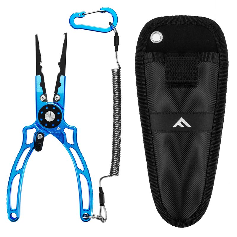 FLISSA 8 Inch Fishing Pliers, Safety Lock Design Fish Pliers Saltwater, Corrosion Resistant Aluminum Hook Remover with Braid Cutters, Sheath and Lanyard, Fishing Tool Gifts for Men
