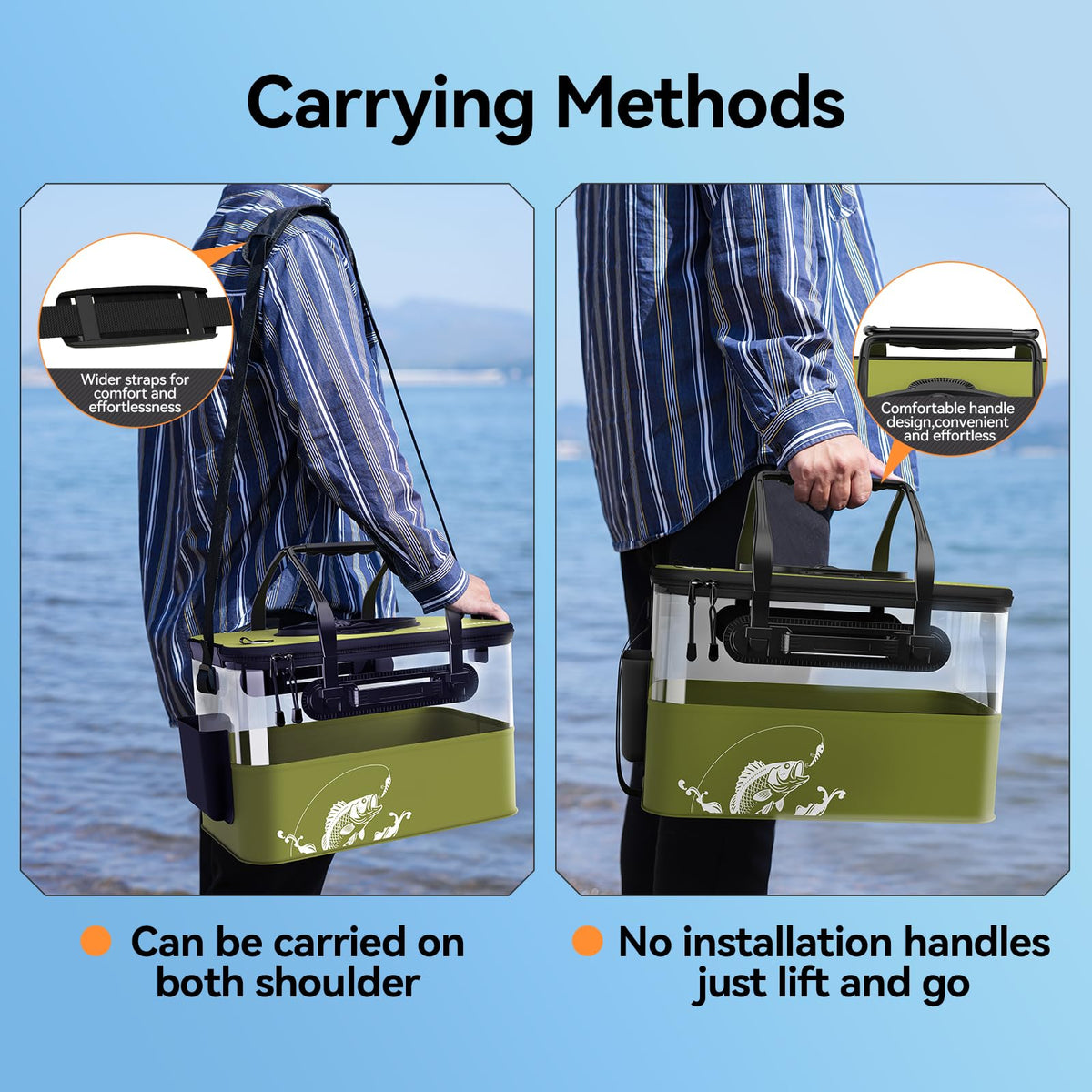 Fishing Bucket Foldable， 6Gallon/8Gallon/10Gallon,Live Fish Container Multi-Functional Live Fish Bait Bucket,for Fishing, Camping, Moving (Green, 6 gallons)
