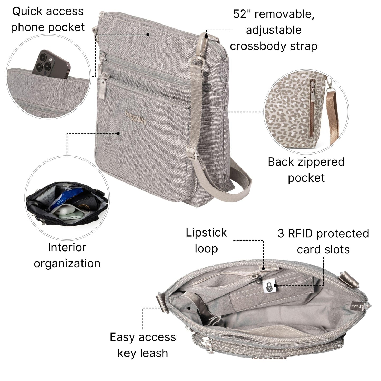 Baggallini Women's Modern Pocket Crossbody, Stone Heritage