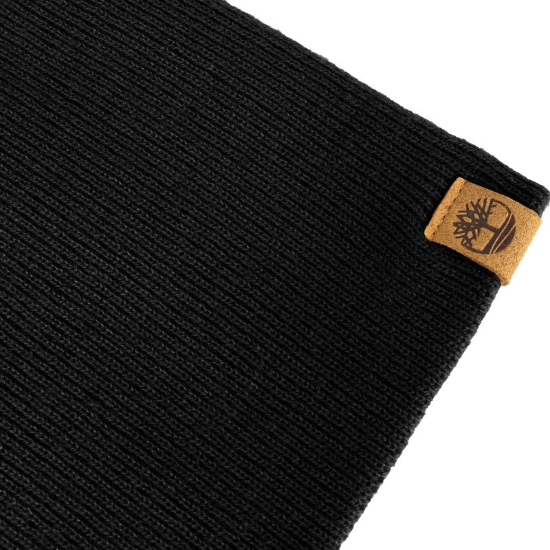Timberland Men’s Ribbed Pull-On No Cuff Beanie - Soft Rib Knit Winter Hat, Stretch Fit, Warm Classic Look, Suede Logo Clip, Black, One Size