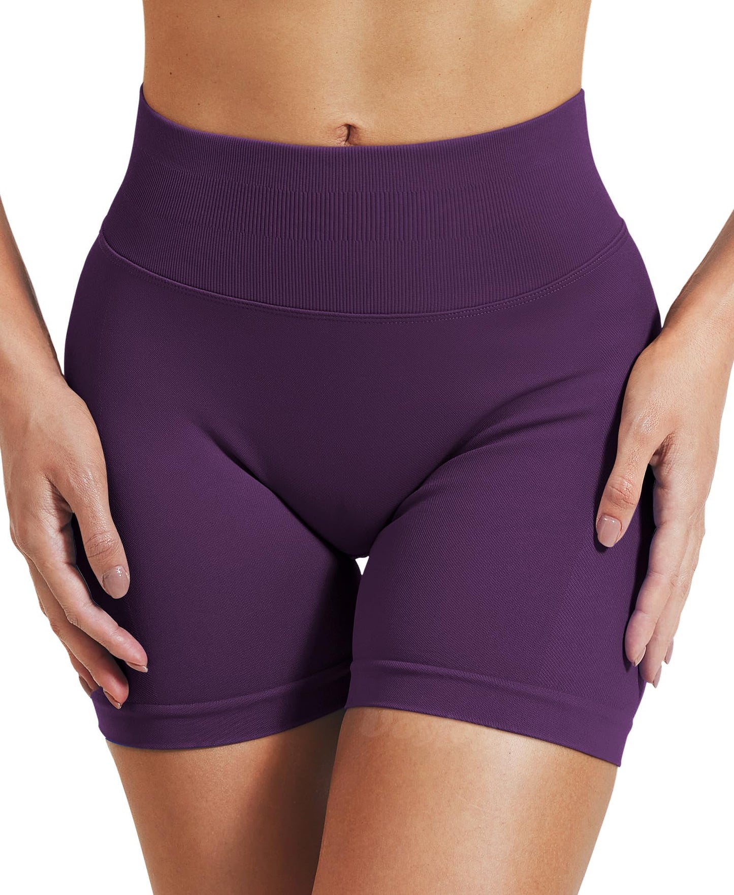 VOYJOY Women Workout Impact Shorts 2.5"/ 3.6"/ 4.5"/ 6" Scrunch Butt Lifting Gym Seamless Booty Biker Shorts Purple