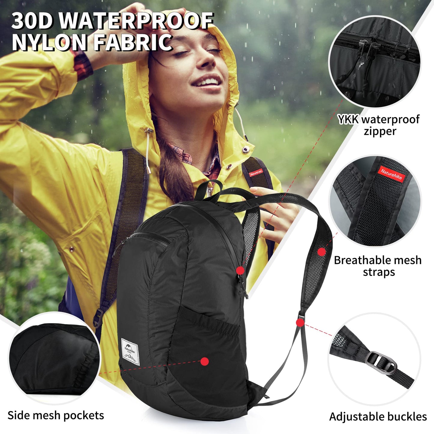 Naturehike 18L Rainproof Lightweight Packable Backpack Bicycle Travel Airplane (18L Black)