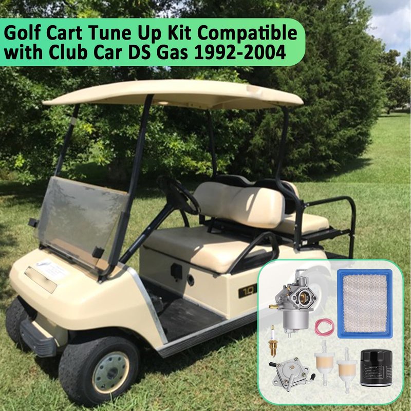 Golf Cart Tune Up Kit Compatible with Club Car DS Gas 1992-2004 with 1016478 Carburetor, 1016467 Oil Filter, 1025582 Air Filter, 1014523 Fuel Pump, AM116304 Fuel Filter and F7TC Spark Plug by Podoy