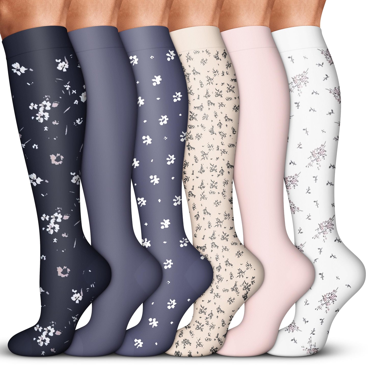 Acture 6 Pack Compression Socks for Women and Men - Knee High for Medical, Running, Nurses, Travel