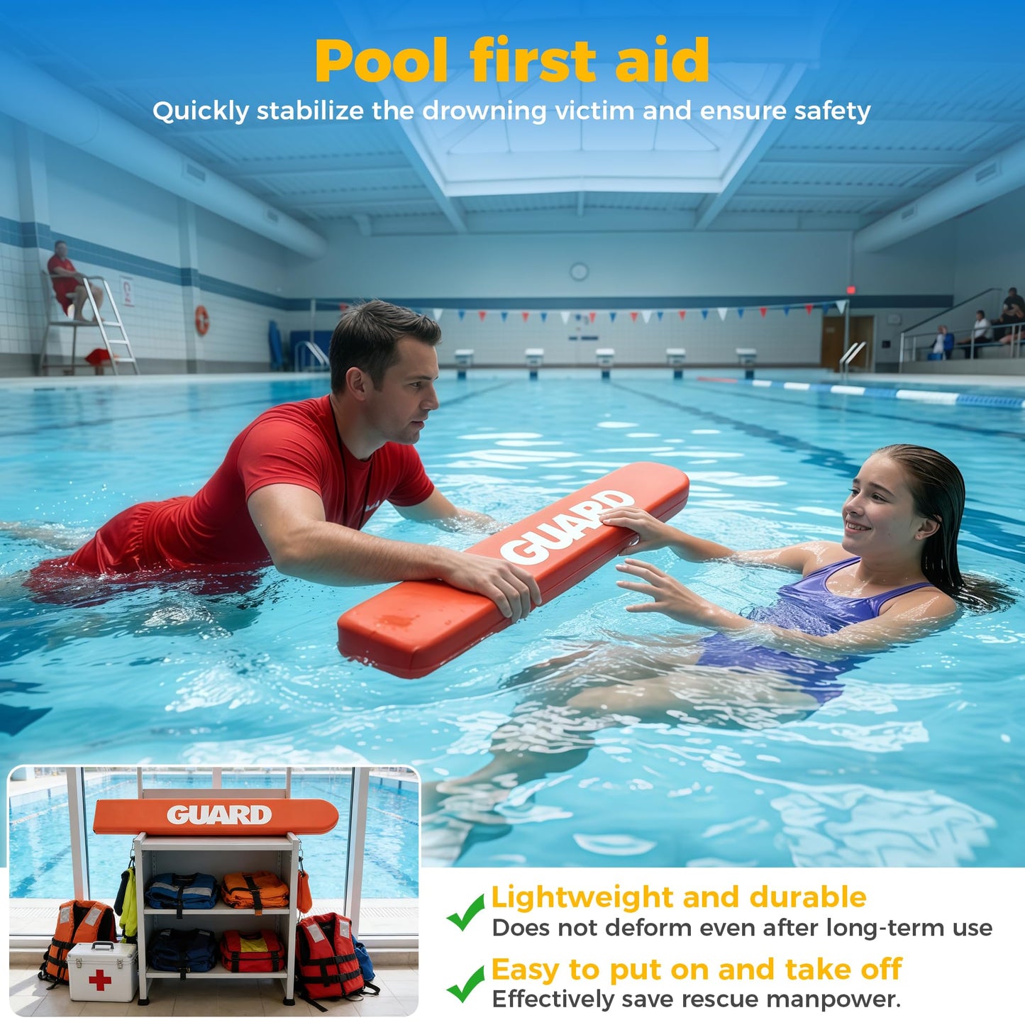 Chonway 2PCS Lifeguard Rescue Tube, 40in Adjustable Life Guard Throwable Flotation Device for Pool Safety, Life Guard Equipment for Home and Commercial Use