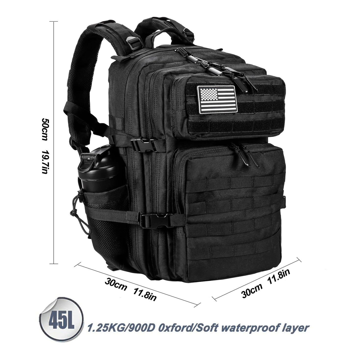 LHI Military Tactical Backpack for Men and Women 45L Army 3 Days Assault Pack Bag Large Rucksack with Molle System