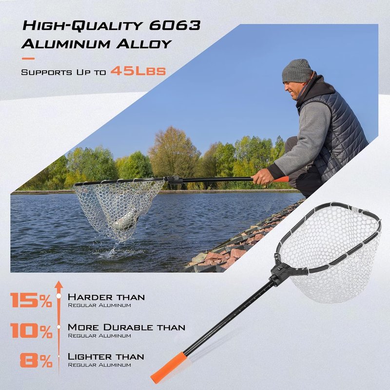 KastKing Brutus Fishing Net - Foldable & Extendable Fish Landing Net | Lightweight EVA Foam Handle, 44lbs Capacity