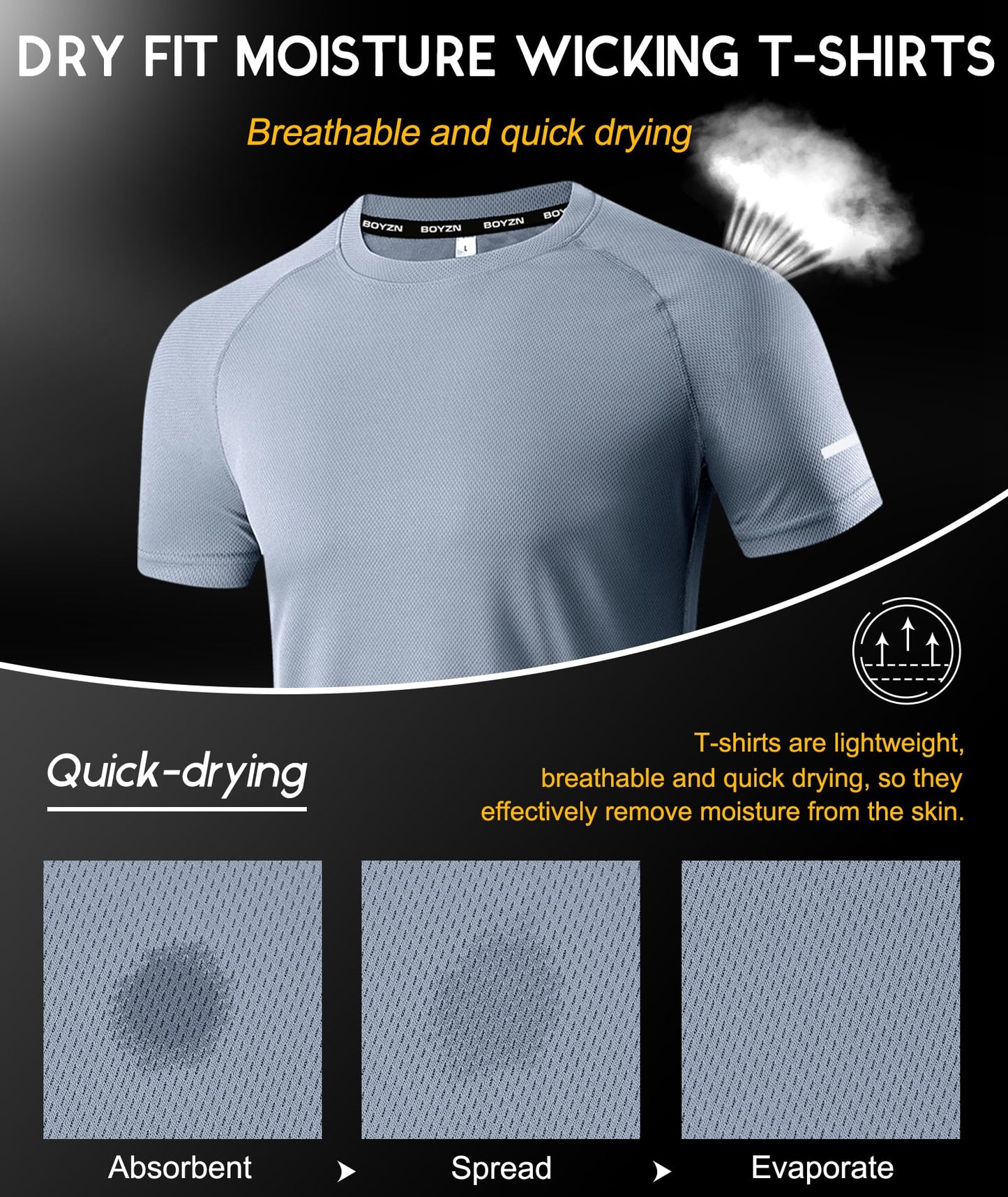 5 Pack Workout Shirts for Men - Activewear Tops Gym Shirts Dry Fit Mesh Moisture Wicking Running Fitness Short Sleeve Crewneck Sports Athletic T-Shirts 5P02-XL