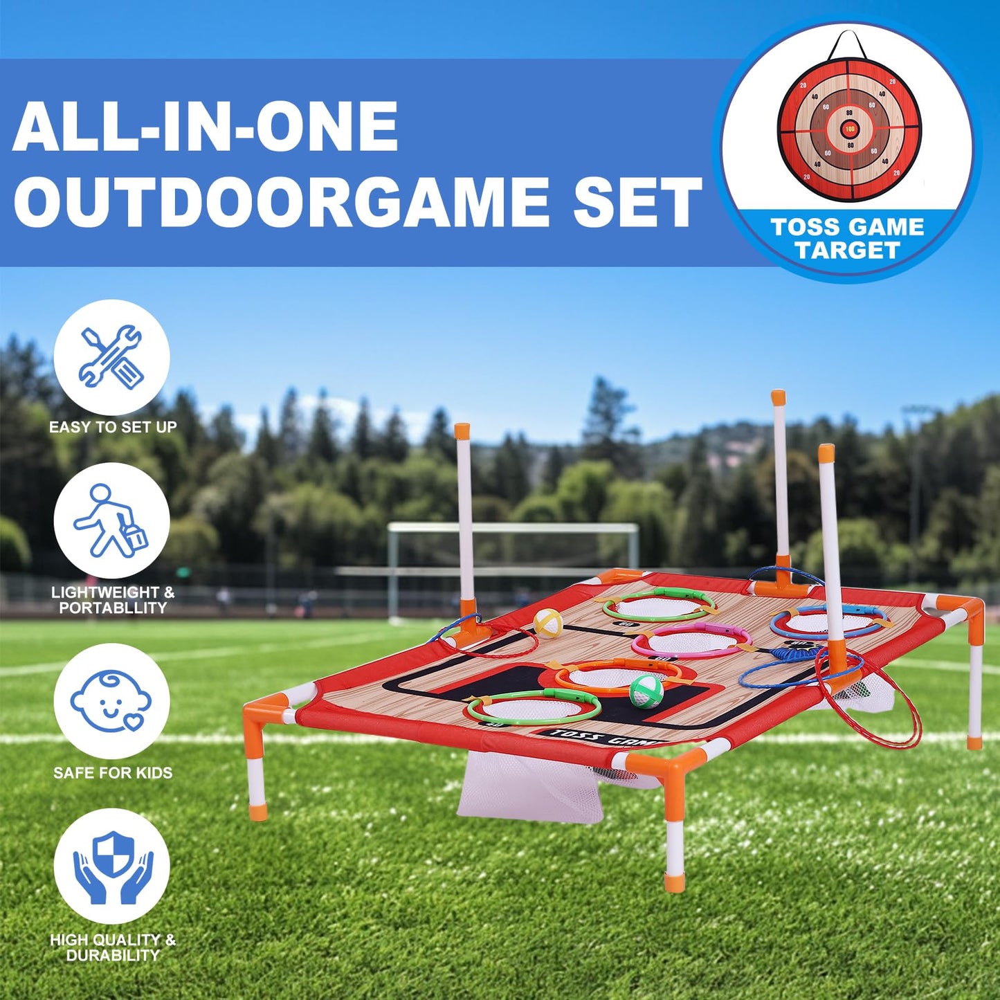 Bean Bag Toss & Ball Toss & Ring Toss,5-in-1 Outdoor Toys for Kids,Family Games for Kids and Adults,Gift for Christmas and Birthday