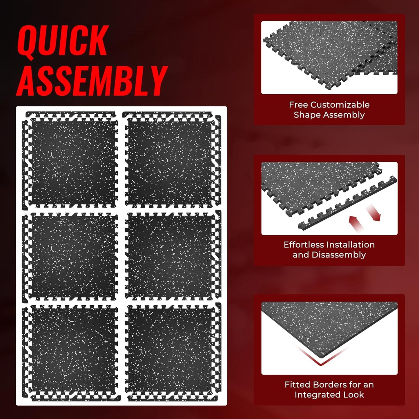 Extra-Thick Exercise Equipment Mats - 6 Pcs Interlocking Gym Flooring | High Density EVA Foam, 24 Sq Ft, Black/Grey