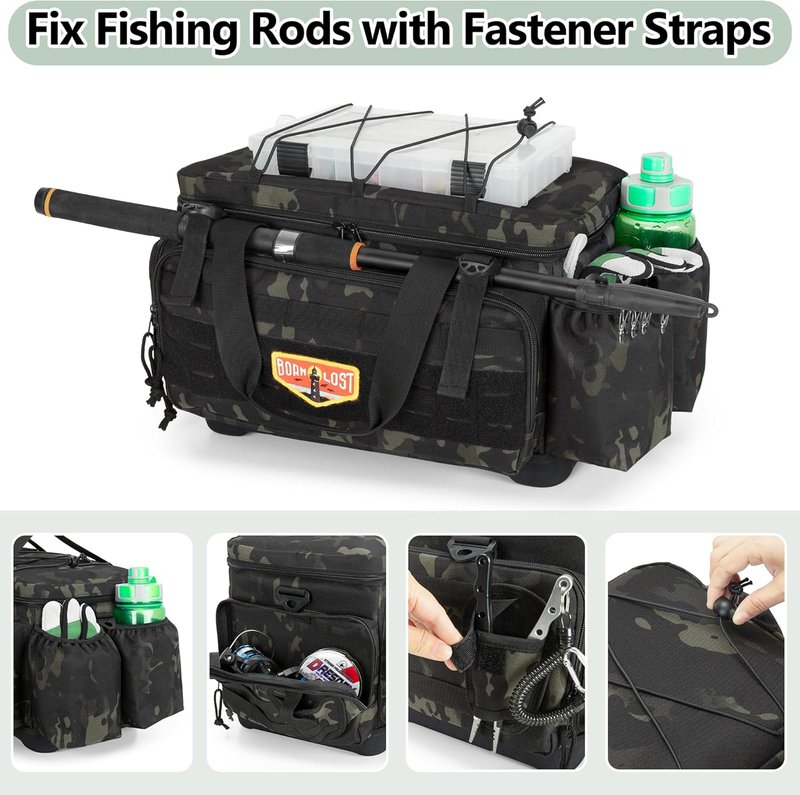 GOBUROS Waterproof Fishing Tackle Bag - EVA Bottom, Rod Holder & Pliers Storage | Durable Fishing Gear