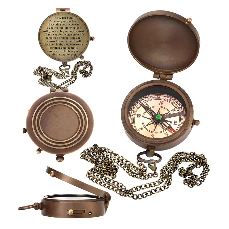 Engraved Compass, Anniversary & Wedding Gift for Husband, Fiance, Army Boyfriend - 2 Inch Antique