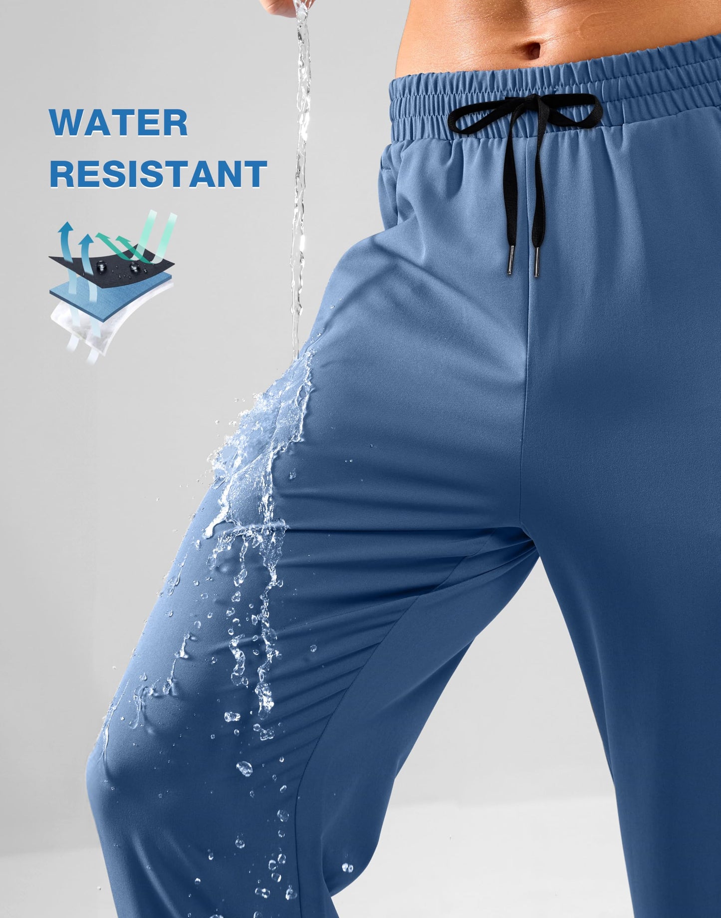 Pudolla Athletic Sweatpants for Men Water Resistant Quick Dry Hiking Running Sweatpants with Zipper Pockets(Blue M)