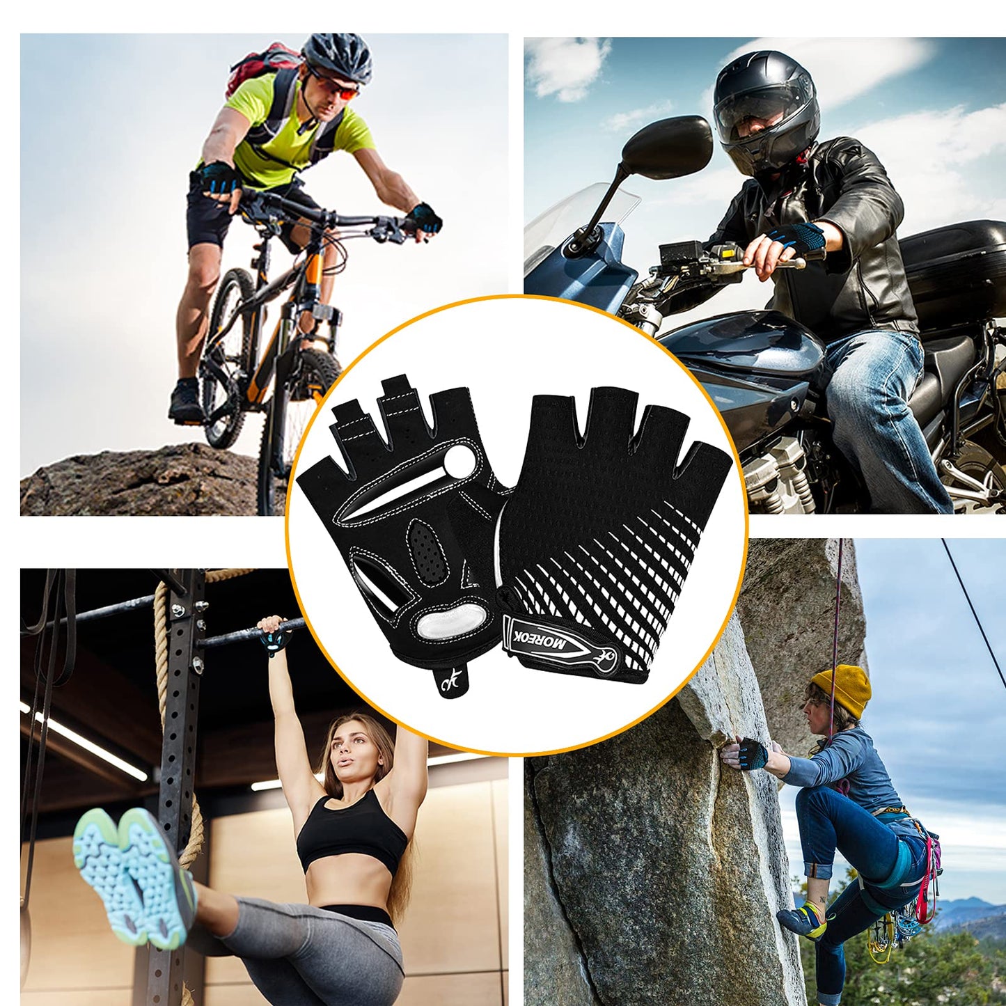 MOREOK Cycling Gloves Bicycle Road Bike Gloves, Half Finger Gel Pad W-L