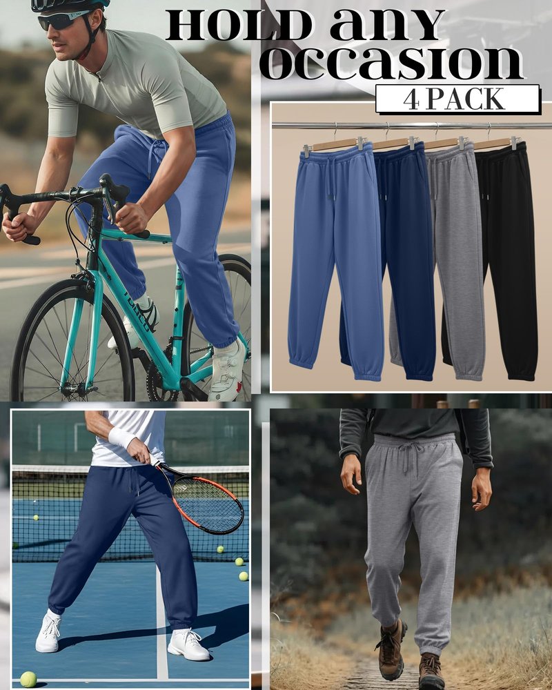 Evervibe 4 Pack Men’s Big and Tall Sweatpants Drawstring Loose Joggers Casual Elastic Waist Athletic Pants with Pockets(Light Haze Blue, Dark Blue, Light Gray, Black,5X-Large)