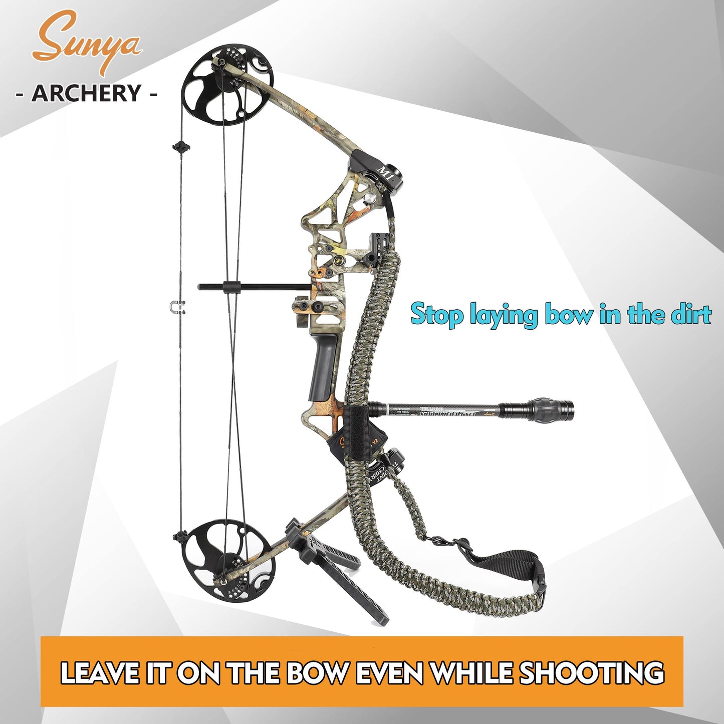 Sunya Paracord Compound Bow Sling with V2 Upgraded Magnetic Connection System. Lightweight Hands Free Shoulder Carrying Sling for Bow Hunting, Field Archery and 3D (Winterfell Camo)