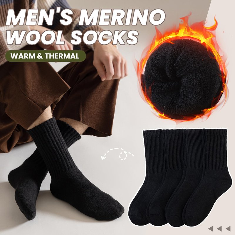 Eyean Men Merino Wool Socks Thermal Hiking Winter Ski Warm Thick Cozy Boot Socks 4 Pairs (Black)