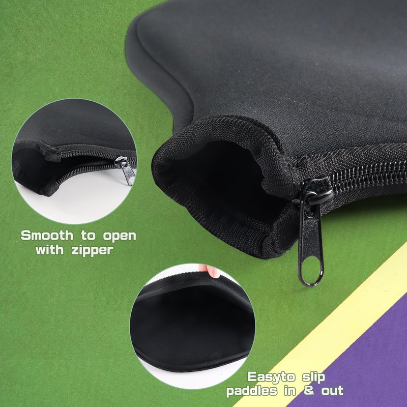 AEXHOT 2 PCS Pickleball Paddle Covers, Durable Neoprene Paddle Cover Universal 8.26 x 11.8Inch Zippered Universal Racket Sleeve Paddle Storage Bag, Fits USAPA Standard Pickleball Racquets (Black)