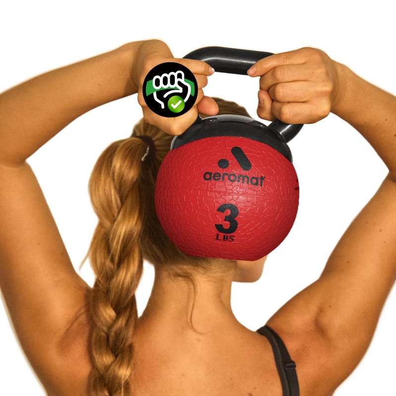 Aeromat Elite Mini Kettlebell Medicine Ball - 3lb Kettlebell Weight Balls for Exercise, 6" dia Weighted Exercise Ball, Strength Training Kettlebells, Kettlebell Workout Squat Weights, Red