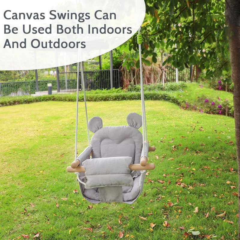 Baby Swing - Canvas Infant Swing for Indoor & Outdoor Use | Secure Wooden Hanging Seat for Toddlers