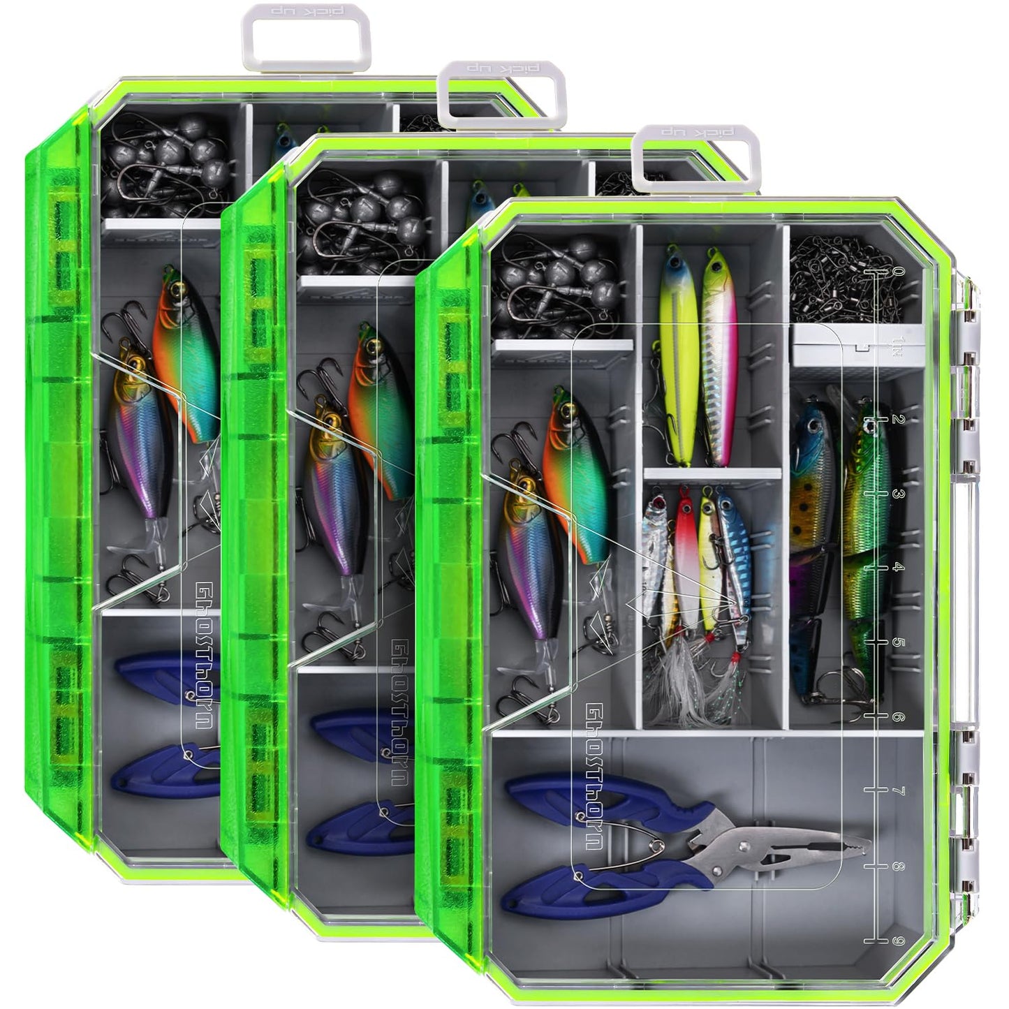 Ghosthorn Fishing Tackle Box, Waterproof 3600 and 3700 Tackle Trays, Plastic Tackle Box Organizer with Removable Dividers, Storage Lure Box and Terminal Tackle Storage