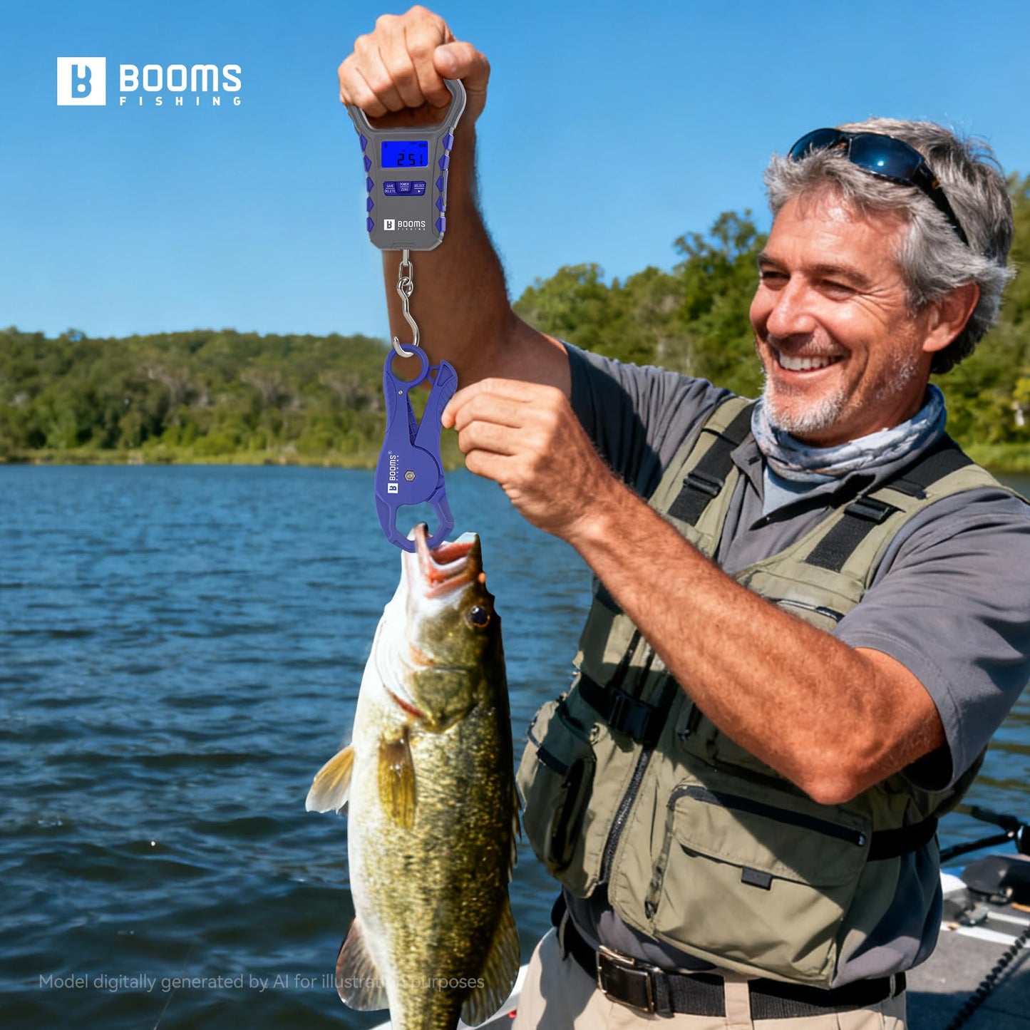 Booms Fishing Scale with Fish Gripper: Digital Fish Scale and Lip Gripper Combo - Fish Weigher with 65lbs/30kg Capacity, USB Charging, LCD Display, Memory Storage - Fishing Tools for Men, XW50