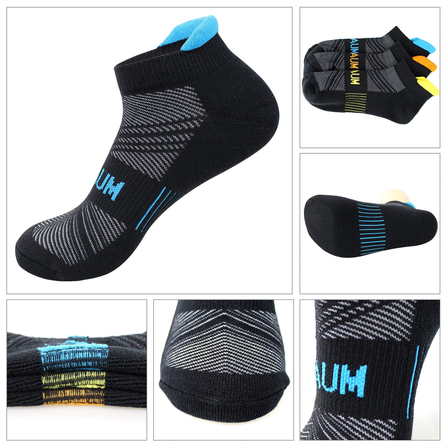 BIOAUM Cushioned Men's Ankle Socks, 6 Pairs Cotton Athletic Sport Breathable Low Cut Socks for Running Shoe Size 10-12