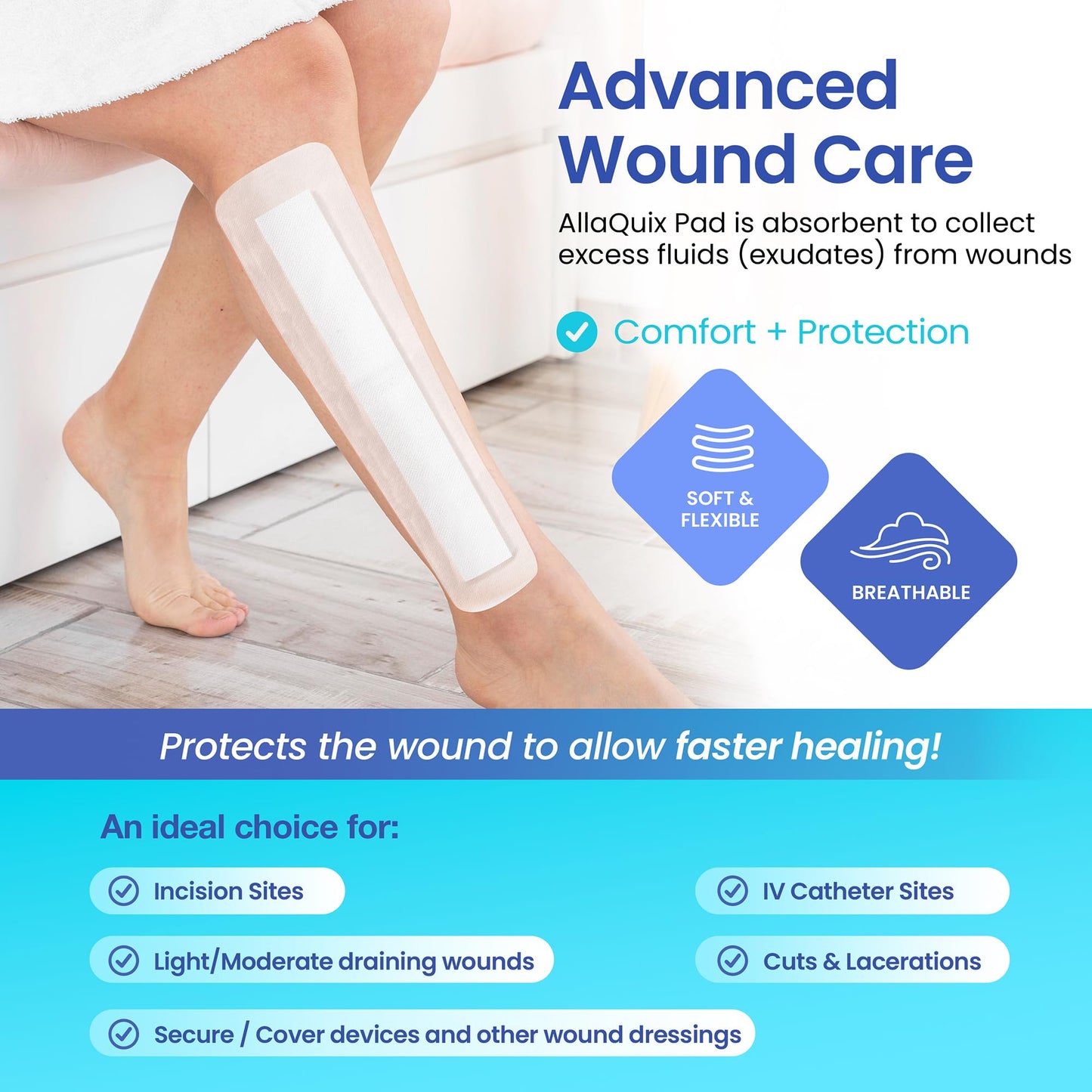 AllaQuix Island Wound Dressing for Long Incisions, Extra Large Wound Dressing with Adhesive Border, Surgical Gauze Pads, 4x14 Inch, 25 Count
