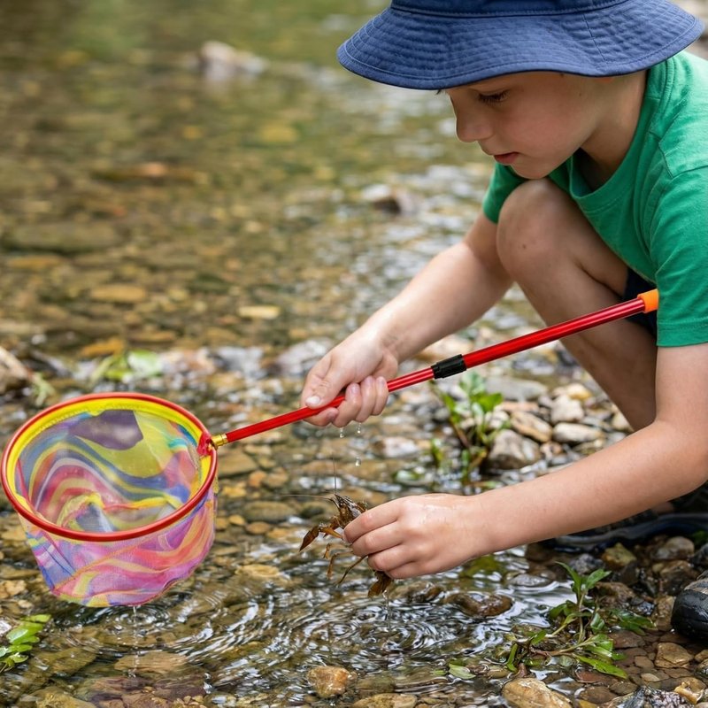 Fishing Net with Bucket - 3 Pack Retractable Lightweight Landing Nets for Kids | Aluminum Rod Handle, Perfect for Catch and Release