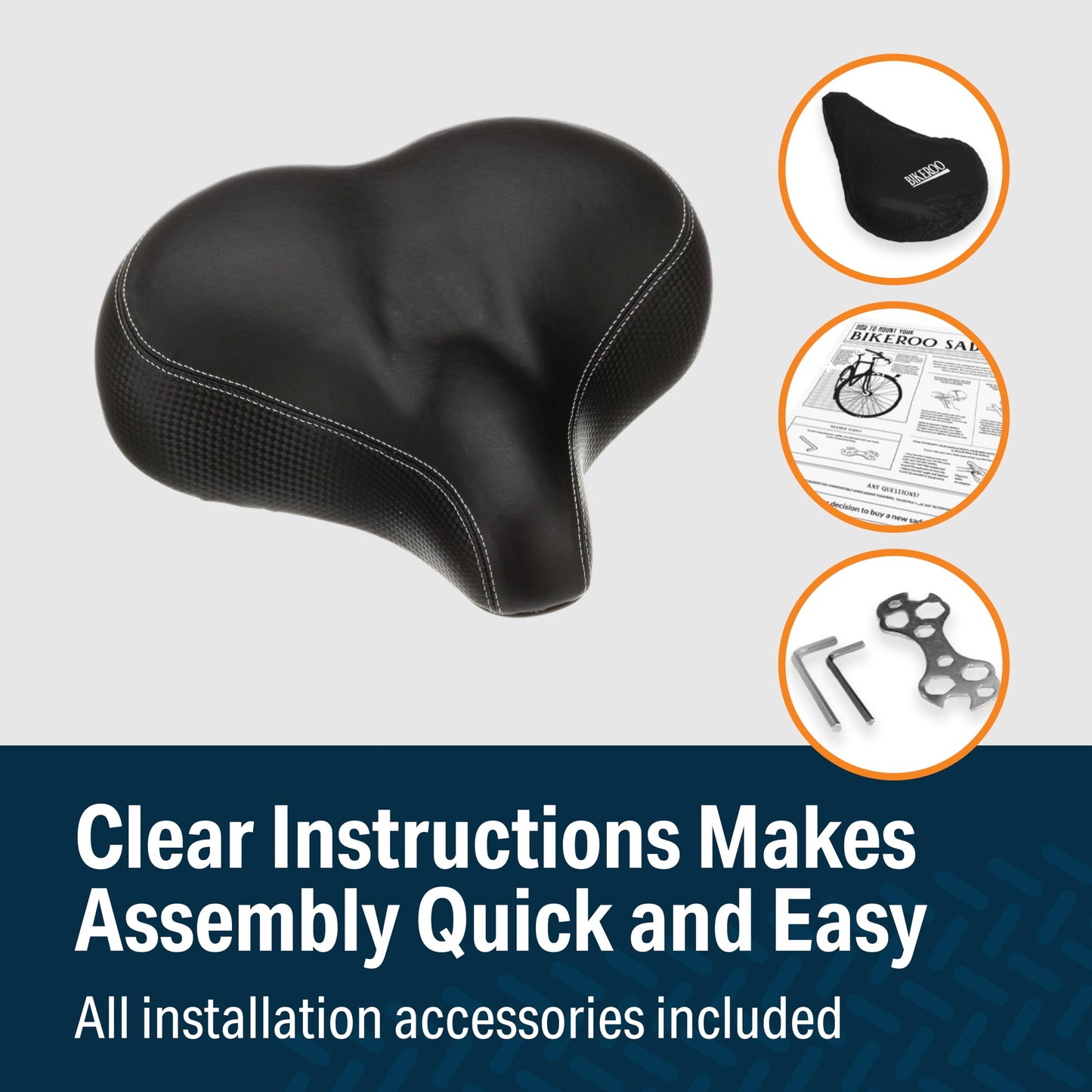 Bikeroo Extra Wide Replacement Saddle - Fits Indoor & Outdoor Bicycles - Steel Spring & Elastomer Suspension - Center Cutout - Memory Foam - Outdoor