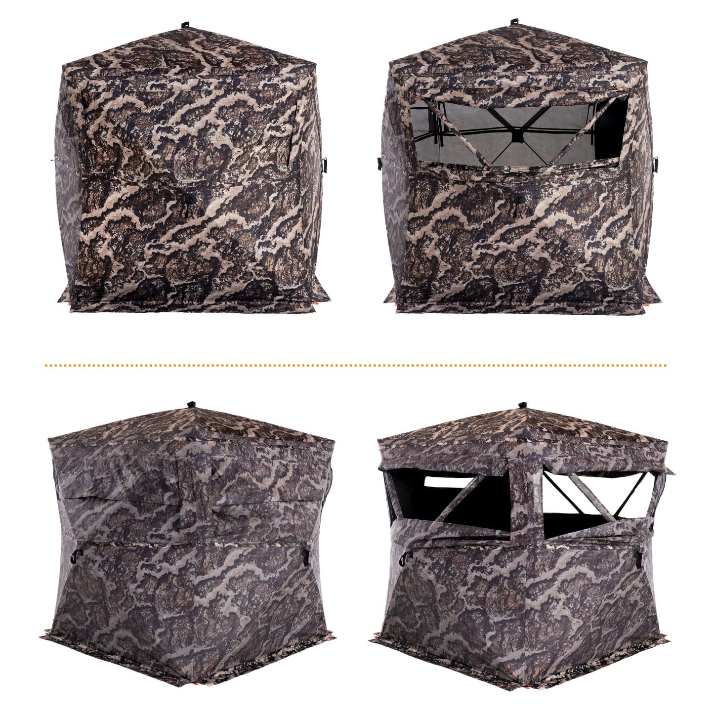 VEIL CAMO VC300 3-Person Hub Blind Tru-View – Ground Blind for Deer Hunting, 270-Degree View, Water Resistant, Durable 5-Hub Design, Backpack Carry Bag, Silent Slide Window Panels