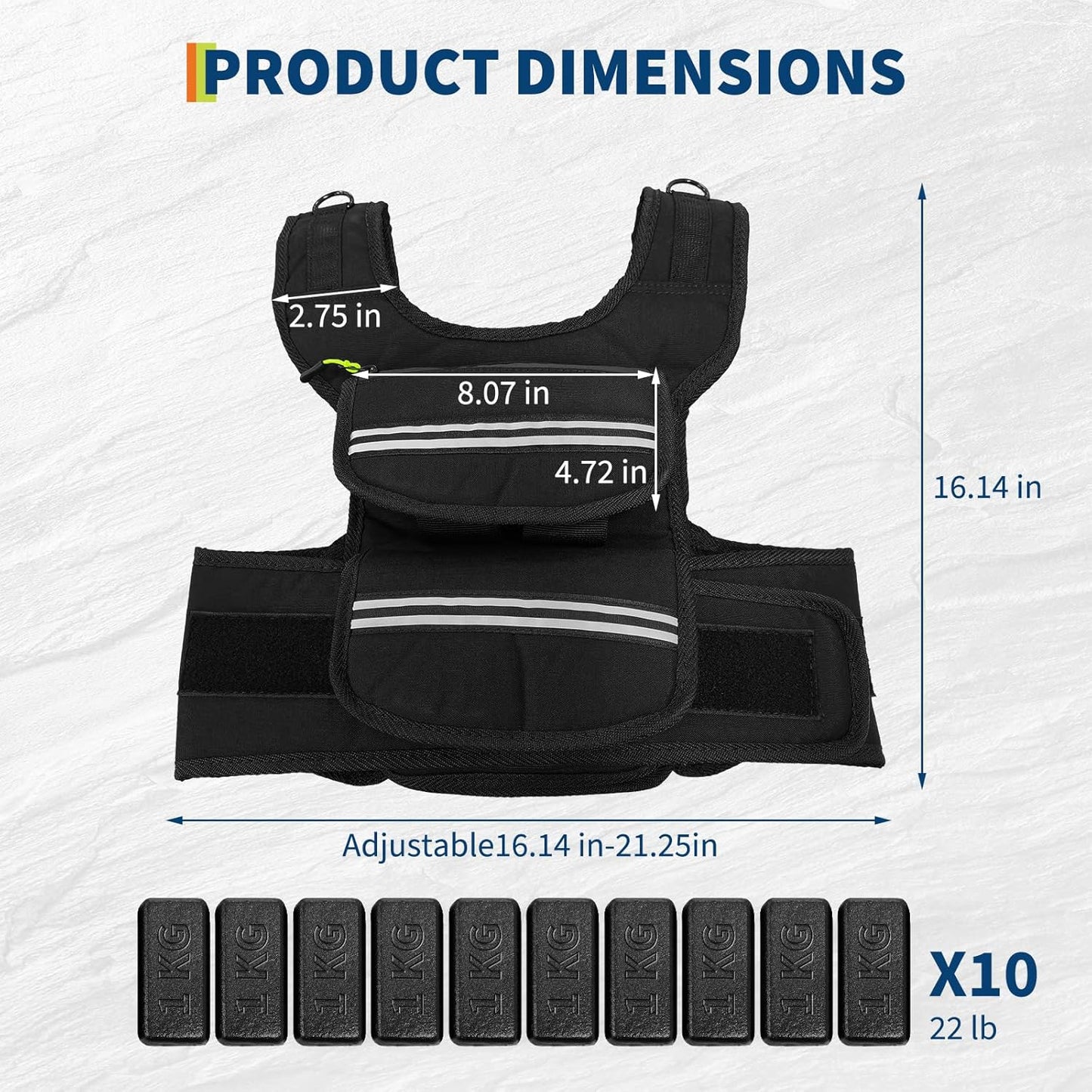 Adjustable Weighted Vest - 25/35/45 Lbs for Men | Pocket & Reflective Strips, Solid Iron Weights