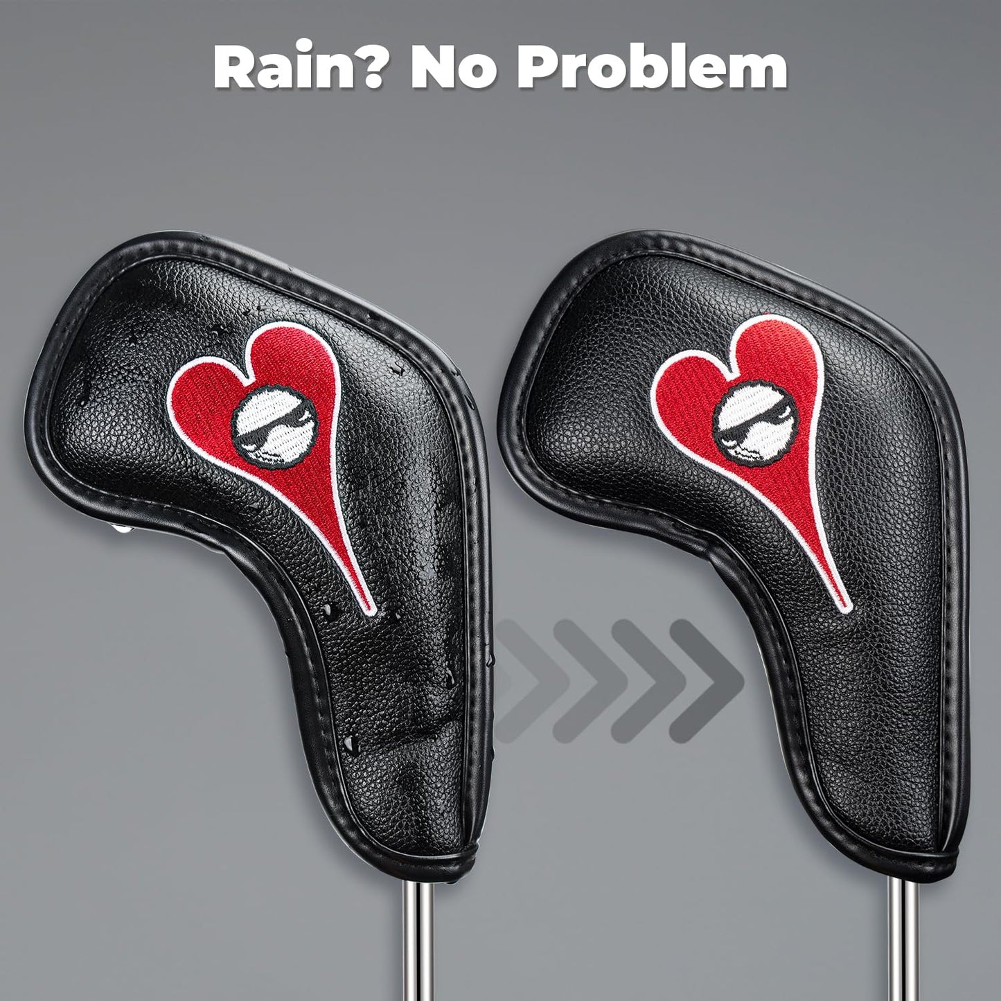Golf Iron Covers Set of 10 with Golf Tee, Lucky Poker Design - Magnetic PU Leather Golf Club Head Covers | Embroidered Spades, Hearts, Clubs, Diamonds | Fits Most Irons, Fun Golf Gifts for Men
