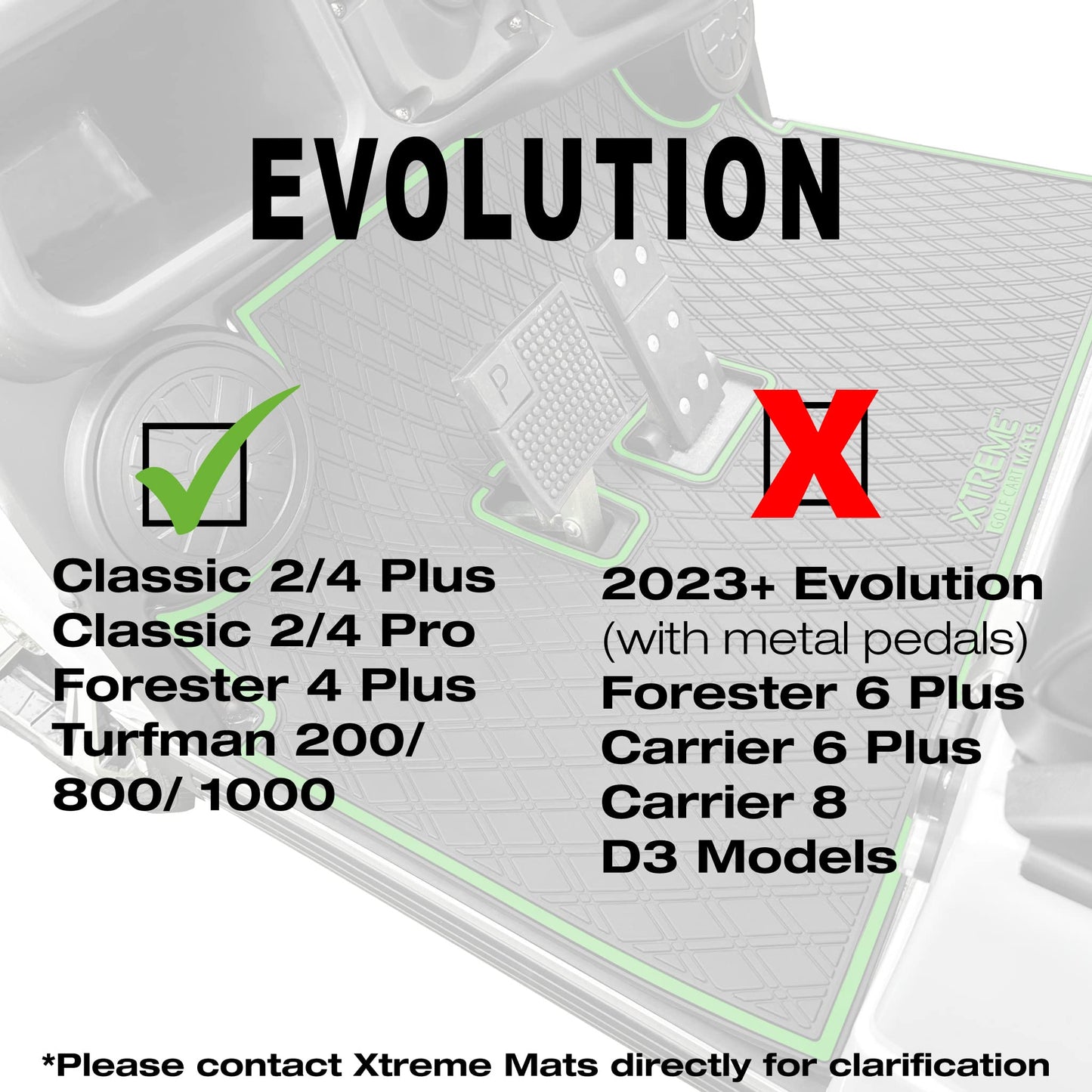 Xtreme Golf Cart Mats Rubber Floor Mat Compatible with Evolution Classic Plus/Pro, Forester, Turfman (17-22) Golf Cart Models | Full Coverage Liner Protection - Red Trim