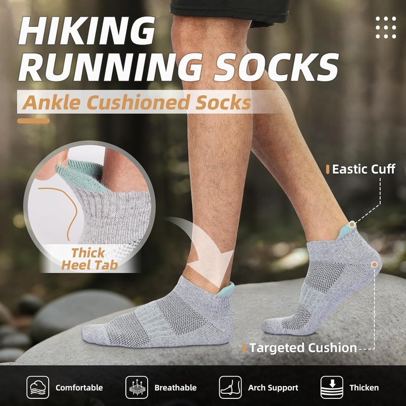 Merino Wool Ankle Hiking Running Socks - Breathable Compression Athletic No Show | 6 Pairs for Men & Women
