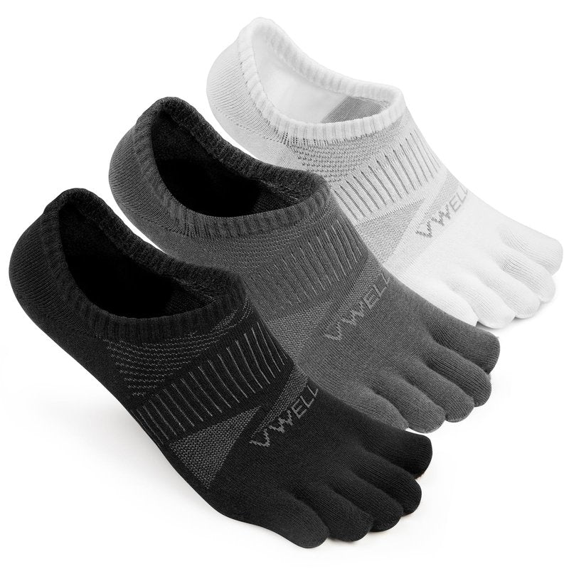 VWELL No Show Toe Socks for Men Women COOLMAX Five Finger Socks Athletic Running Ankle Low Cut 5 Toe Socks (3Pairs)
