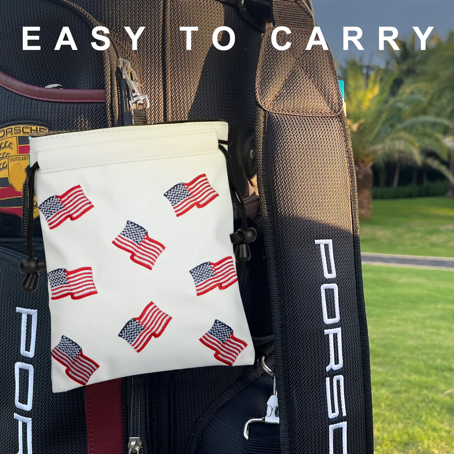 US Patriotism Golf Valuables Pouch Bag with Drawstrings - Premium Faux Leather Golf Tee Pouch Accessorries for Men