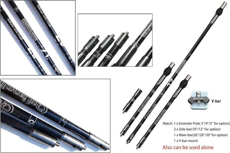 Archery Bow Stabilizer - Carbon Fiber Balance Bar Rod System | 3-30 Inch Damping Shock Absorber for Recurve & Compound Bows