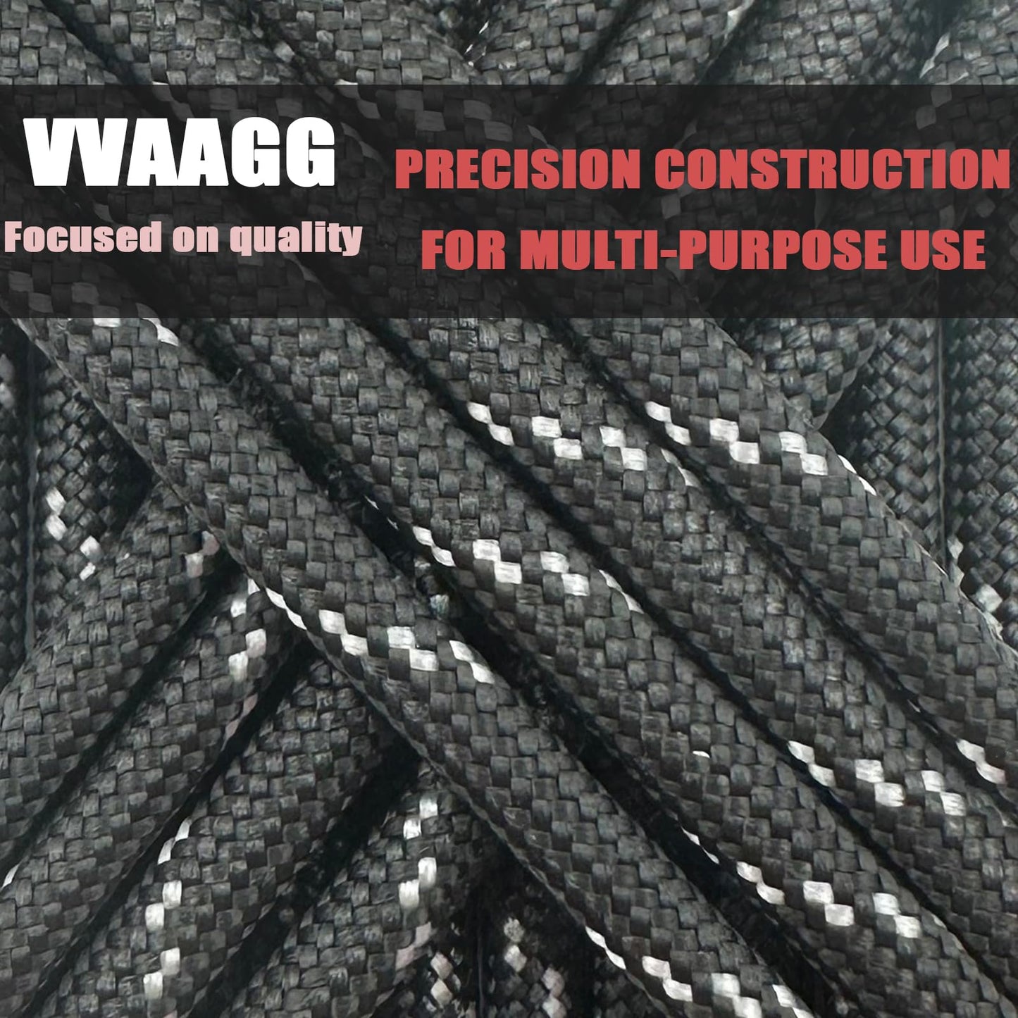 VVAAGG 550 Paracord 100FT 4mm Durable Camping Rope, Tent Rope, Clothsline Rope, Marine Weatherproof Rope, Nylon Parachute Cord Rope (Black with White)