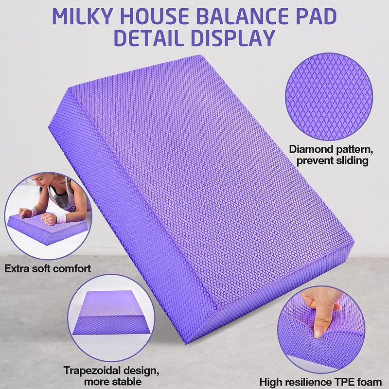 Balance Board, Foam Pad Yoga Mat, Balancing Exercises Mat, Non-Slip Knee Rocker Board Physical Therapy Cushioned Turn Boards for Dancers Women, Anti-Fatigue Fitness Training Pads Purple 12.2X9.4X2.4in
