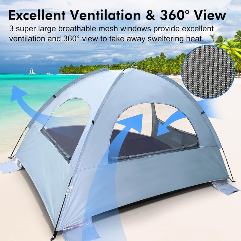 Beach Tent - Anti-UV Portable Sun Shade Shelter for 3-8 People | Extendable Floor, 3 Mesh Windows, Carrying Bag Included