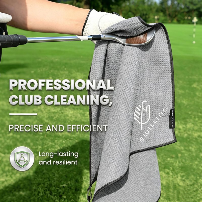 EWILLING Pro-Grade Golf Towel | Thickened Waffle Microfiber, Magnetic Attachment & Carabiner, 18-Inch Square for Optimal Coverage(Grey)