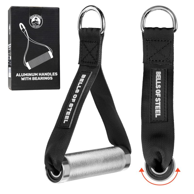 Bells of Steel Aluminum Exercise Handles for Cable Machine Attachment Premium Gym Handles for Functional Trainers, Smooth-Bearing Rotation, Light Knurling Grip, Rust-Resistant, Sold in Pairs