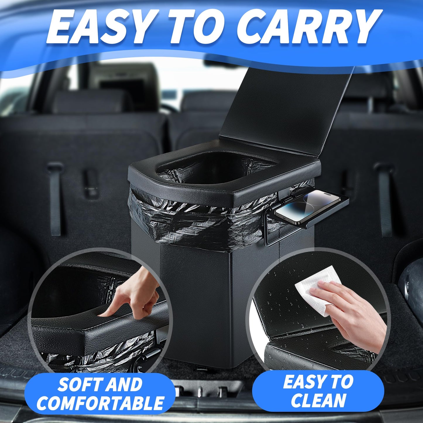 LanAqua Portable Toilet for Adults, Upgraded 16.5'' Tall Camping Toilet with Lid, Portable Travel Folding Toilet with Carry Bag and Paper Holder, Extra Large Compact Potty for Car, Truck, RV, Tent