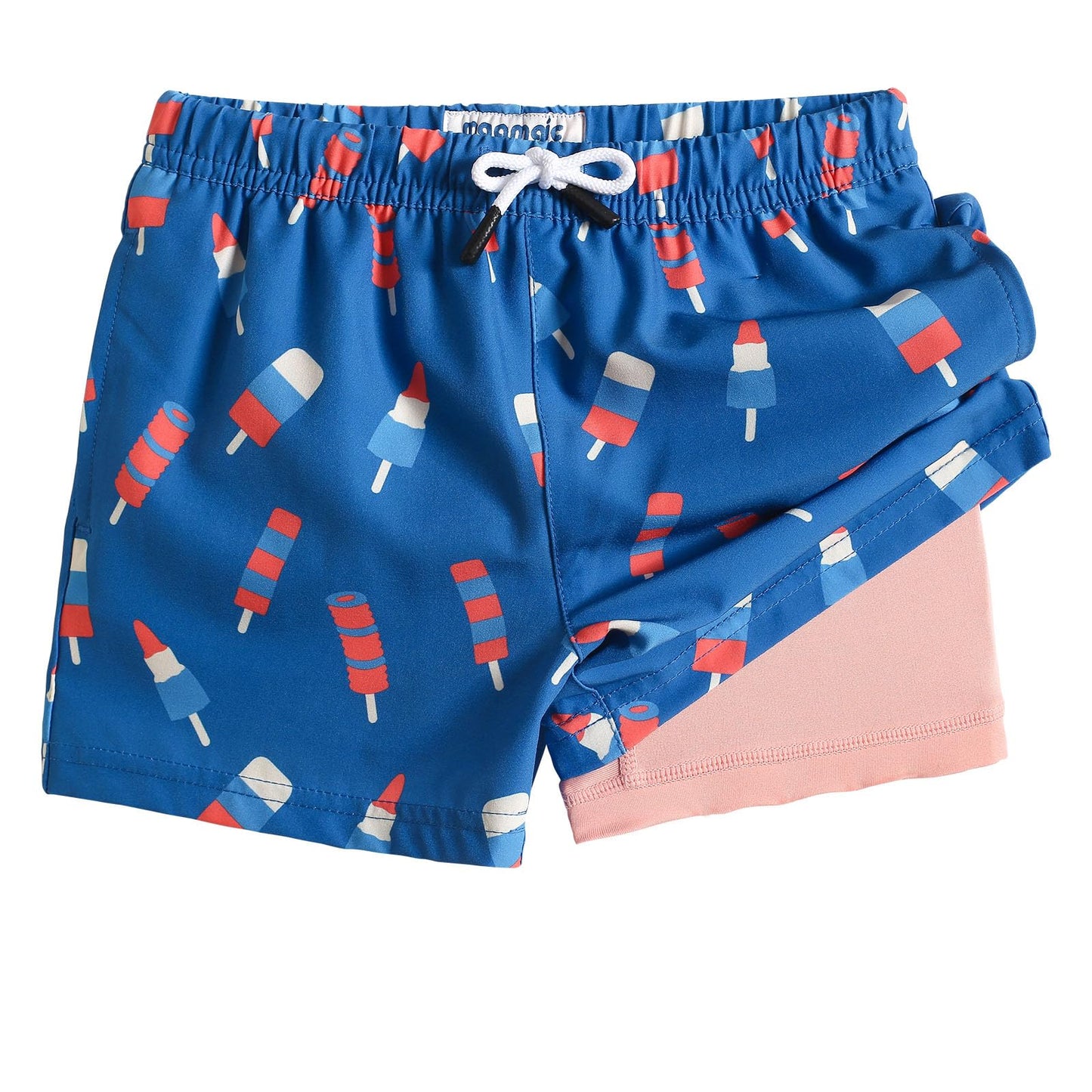 maamgic Boys Swim Trunks with Compression Liner Toddler Boy Swimsuit Quick Dry 4-Way Stretch Swimming Trunks Ice Cream Ocean Blue 10-12 Years