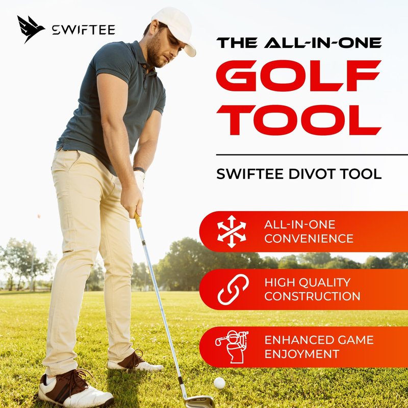 SWIFTEE Golf Divot Pitch Mark Repair Tool 7-in-1 - Club Holder, Brush, Clip Buckle, Groove Cleaner, Bottle Opener, Ball Marker, Divot Tool - Gift Box Included (Matte Black)