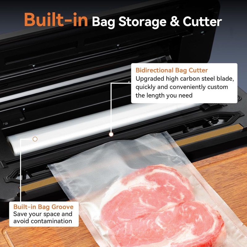 Vacuum Sealer Machine - 8-in-1 Food Sealer with Automatic Dry/Moist Modes & Built-in Cutter | Includes 2 Roll Bags & 11 Vacuum Bags
